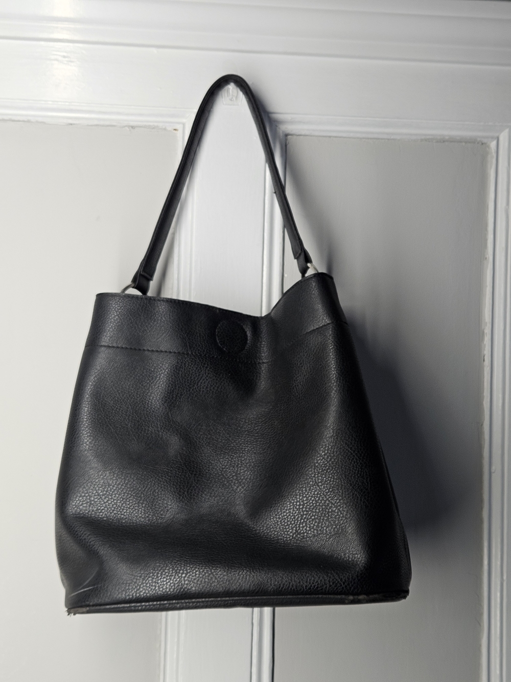 Carlos Santana Black Pebbled Leather Shoulder Tote